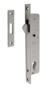 Serratura inox con scontro e sede per cilindro di sicurezza