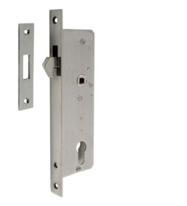 Serratura inox con scontro e sede per cilindro di sicurezza